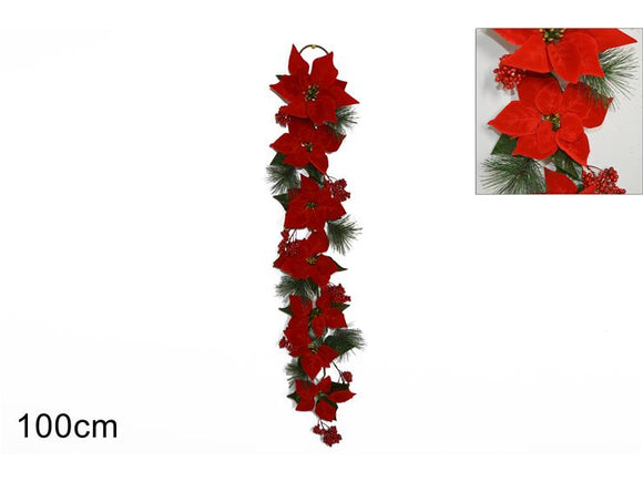 RAMO 7 FIORI STELLA DI NATALE CON BACCHE     ART.XY15-303