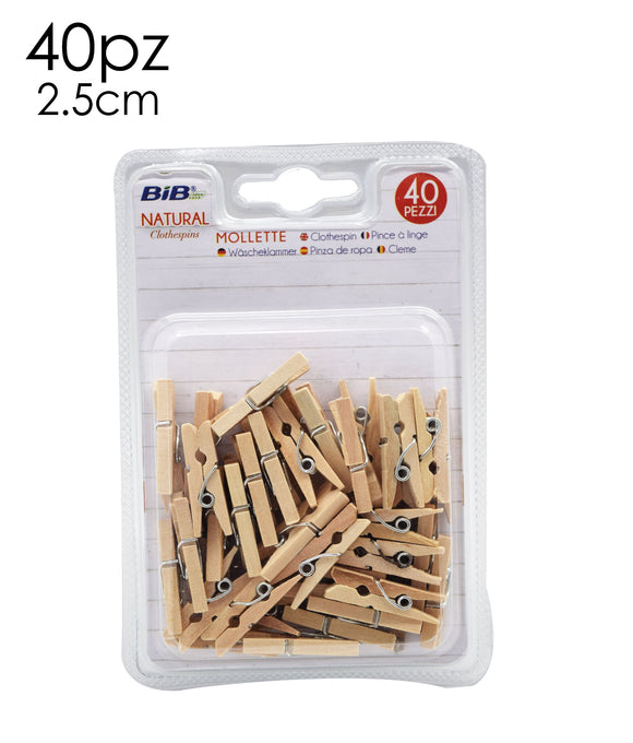 MOLLETTINI DI LEGNO NATURALE  2.5CM 40PZ