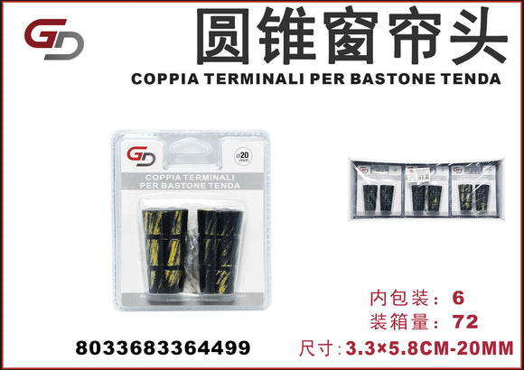 COPPIA TERMINALI PER BASTONE TENDA 3,3*5,8CM-20MM 1/6PZ. CT72