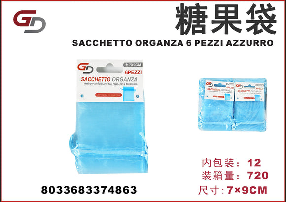 SACCHETTO ORGANZA 7*9CM 6 PEZZI AZZURRO 1/12PZ. CT720