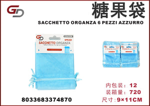 SACCHETTO ORGANZA 6 PEZZI AZZURRO