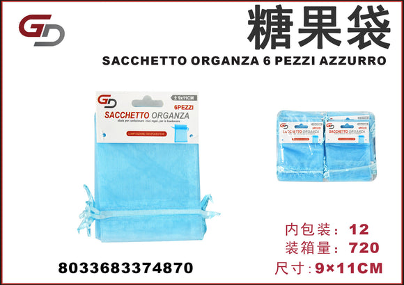 SACCHETTO ORGANZA 6 PEZZI AZZURRO