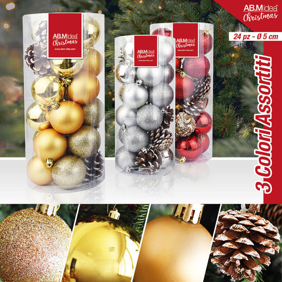 BOX 24 PALLINE ALBERO NATALE 6 CM COL.ASS