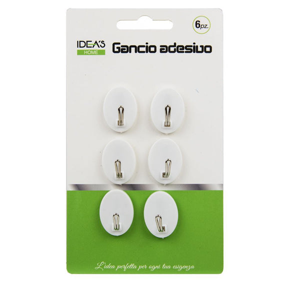 GANCIO ADESIVO 2.2x2.9CM 6PZ BIANCO