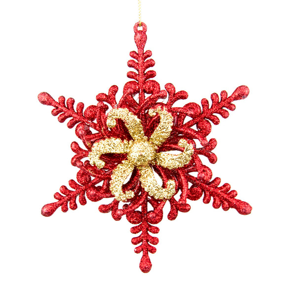 SNOWFLAKE GLITTER RED CM.13X3X15