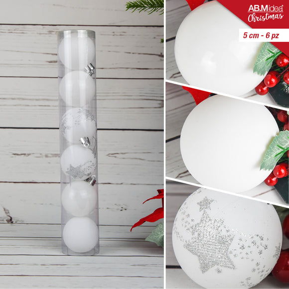 TUBO 6 PALLINE CM.5 DECORO 1 BIANCO