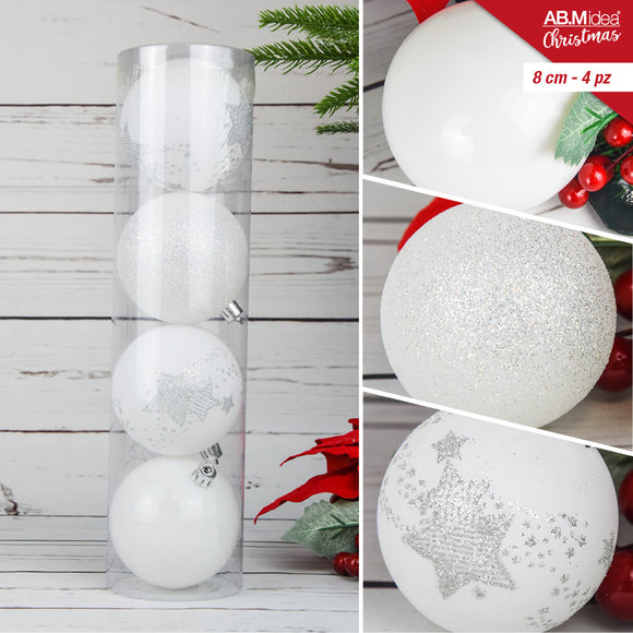 TUBO 4 PALLINE CM.8 DECORO 1 BIANCO
