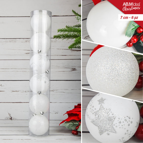 TUBO 6 PALLINE CM.7 DECORO 1 BIANCO