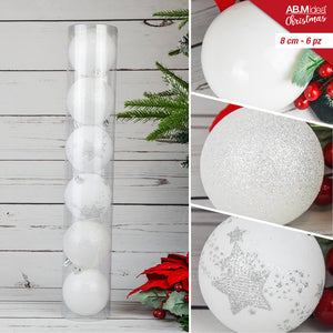 TUBO 6 PALLINE CM.8 DECORO 1 BIANCO