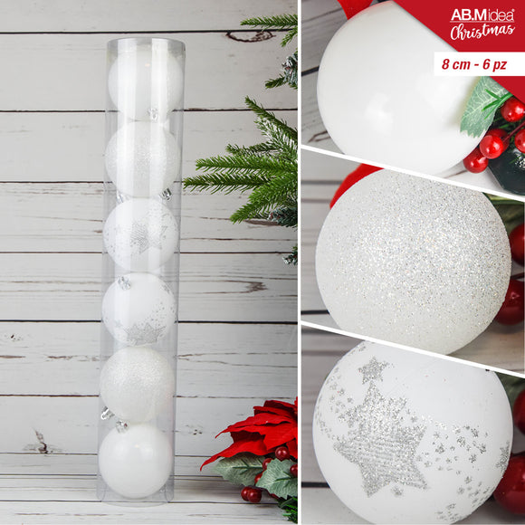 TUBO 6 PALLINE CM.8 DECORO 1 BIANCO