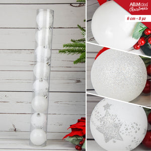 TUBO 8 PALLINE CM.6 DECORO 1 BIANCO