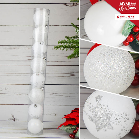 TUBO 8 PALLINE CM.6 DECORO 1 BIANCO