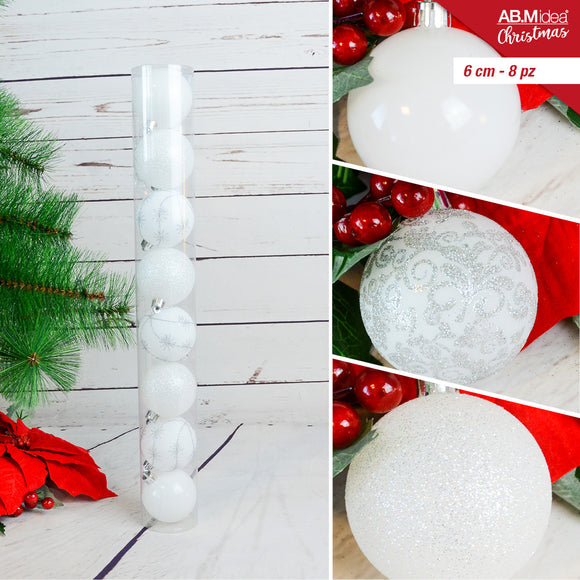 TUBO 8 PALLINE CM.6 DECORO 7 BIANCO