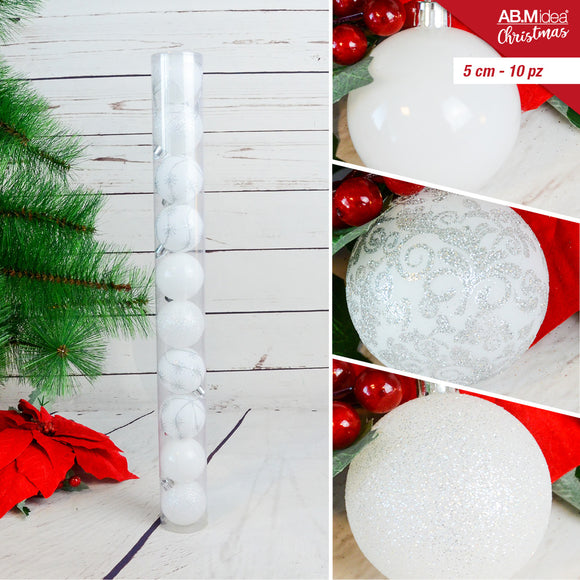 TUBO 10 PALLINE CM.5 DECORO 7 BIANCO