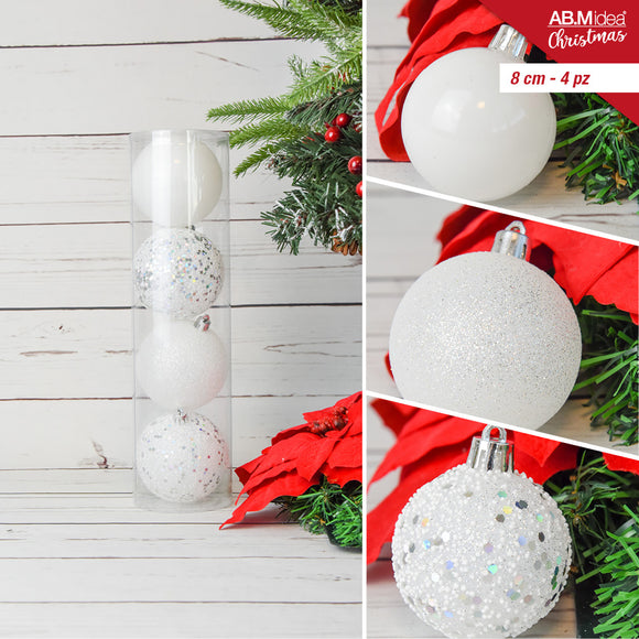 TUBO 4 PALLINE CM.8 DECORO 8 BIANCO