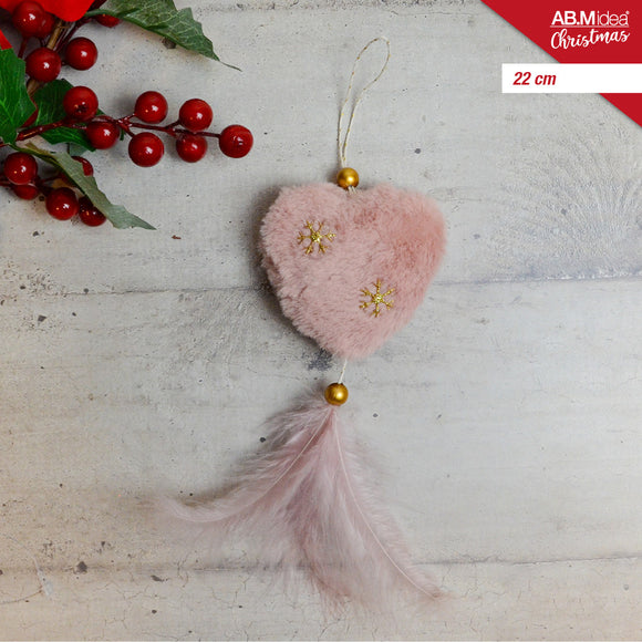 CUORE PELLICCIOTTO C/PIUMA CM.22 ROSA