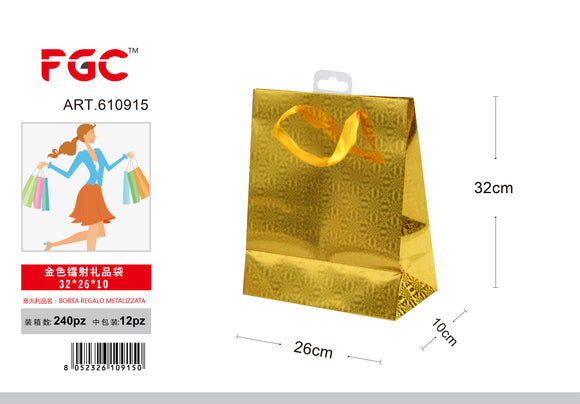 BORSA REGALO METALIZZATA 32*26*10 COLORE ORO  --240--