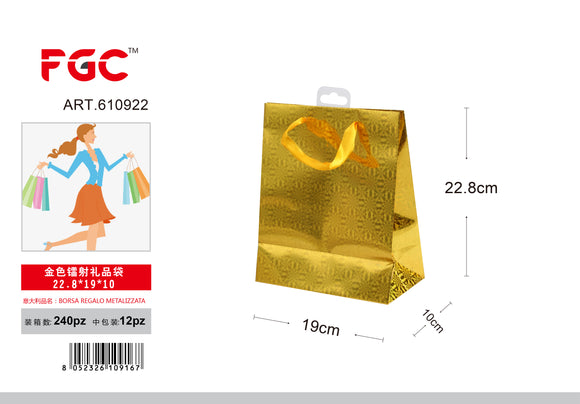 BORSA REGALO METALIZZATA 22.8*19*10 COLORE ORO  --240--