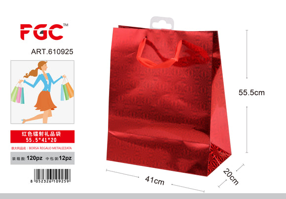 BORSA REGALO METALIZZATA 55.5*41*20 COLORE ROSSO  --120--