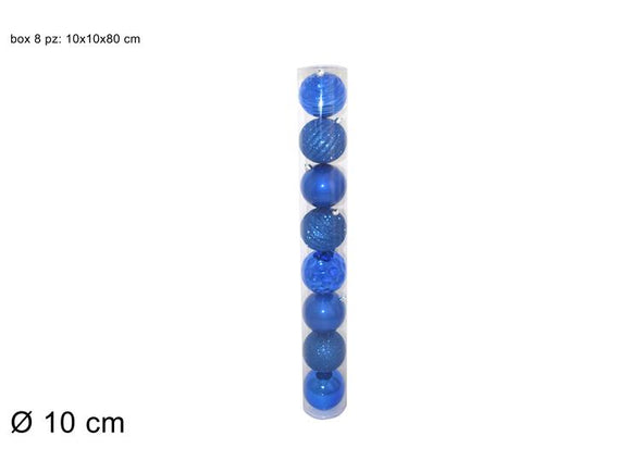 PALLE 8PZ 10CM LUCIDO/PERLATO/GLITTER/RILIEVO BLU  3A8E08G/X