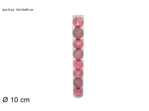 PALLE 8PZ 10CM LUCIDO/PERLATO/GLITTER/RILIEVO ROSA  3A8E08G/