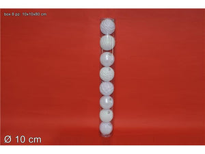PALLE 8PZ 10CM LUCIDO/PERLATO/GLITTER/RILIEVO BIANCO  3A8E08