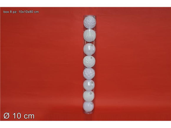 PALLE 8PZ 10CM LUCIDO/PERLATO/GLITTER/RILIEVO BIANCO  3A8E08