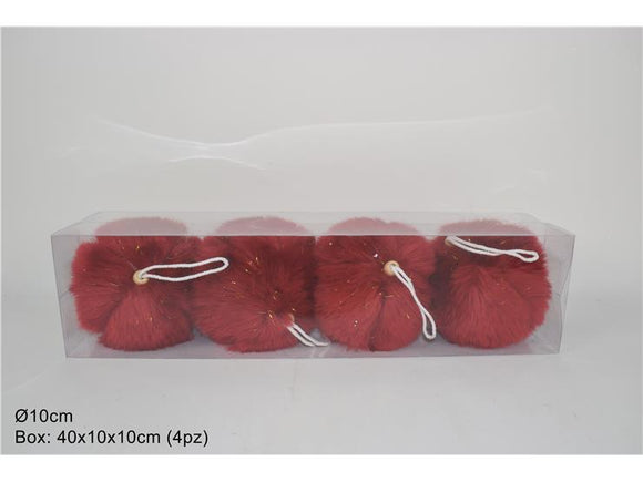 PALLE PELLICCIA 10 CM 4 PZ IN BOX ROSSO SDA201610R