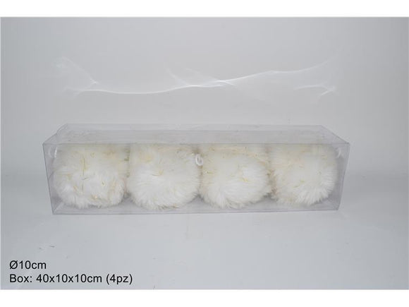 PALLE PELLICCIA 10 CM 4 PZ IN BOX BIANCO SDA201610W