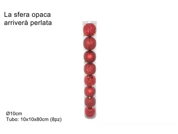 PALLE 8PZ 10CM LUCIDO/PERLATO/GLITTER RILIEVO ROSSO 3A8E08G/