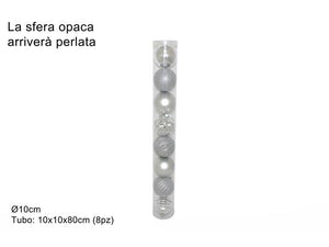 PALLE 8PZ 10CM LUCIDO/PERLATO/GLITTER RILIEVO SILVER 3A8E08G