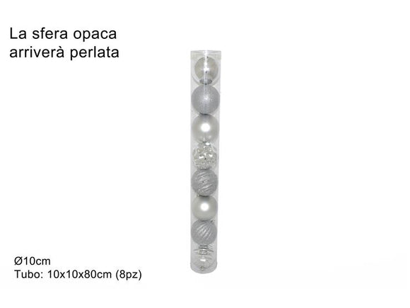 PALLE 8PZ 10CM LUCIDO/PERLATO/GLITTER RILIEVO SILVER 3A8E08G