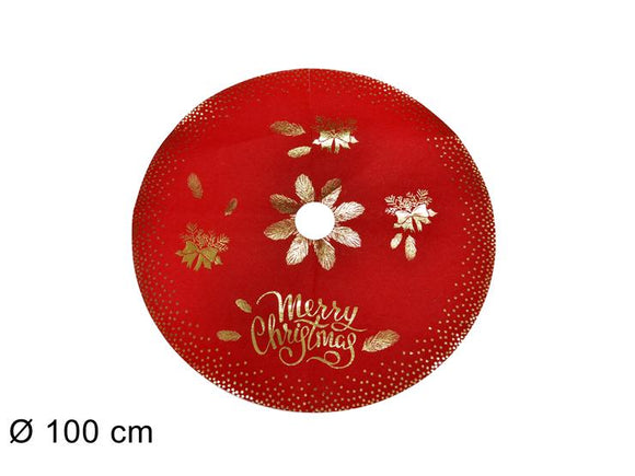 TAPPETO ALBERO FELTRO DIAM.100 ROSSO/ORO GLD-21057/RED