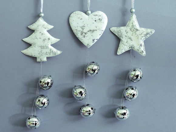 ALBERO/STELLA/CUORE ARGENTO CM26 C/3CAMPANE METALLO PENDENTI