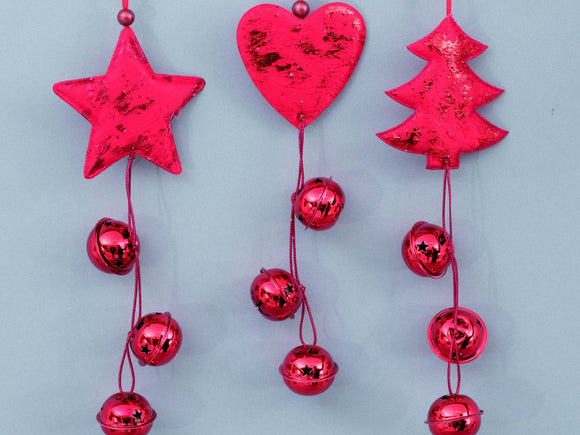 ALBERO/STELLA/CUORE ROSSO CM.26 C/3 CAMPANE METALLO PENDENTI