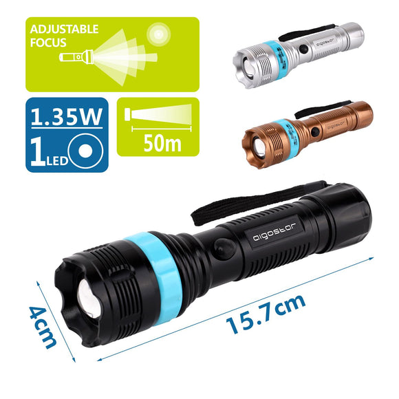 LED PLASTIC TORCH01,ADJUSTABLE FOCUS ,use 3*AAA batteries(1.35W,7000K,luce bianca,60lm,50M)