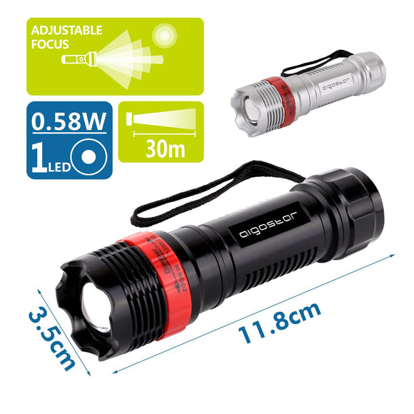 LED PLASTIC TORCH02,ADJUSTABLE FOCUS ,use 3*AAA batteries(0.58W,7000K,luce bianca,30lm,30M)