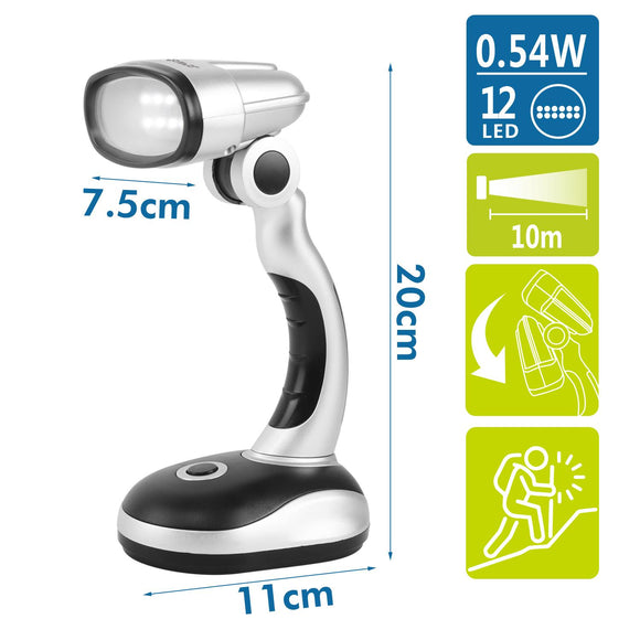LED TABLE LAMP SILVER 12LED ,use 3*AA batteries(0.54W,6500K,luce bianca,40lm,10M)