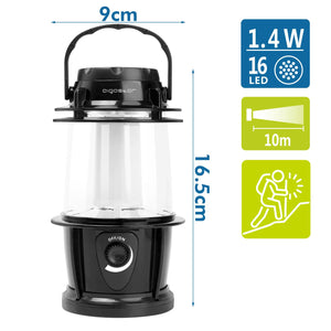 LED CAMPING LIGHT BLACK 16LED WITH HOOK(Rotate&Dimming),use 3*AA batteries(1.4W,7000K,luce bianca,58lm,10M)