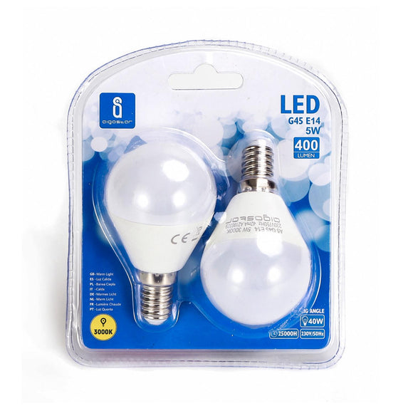 LED A5 G45 (2 pcs)(5W,E14,3000K)